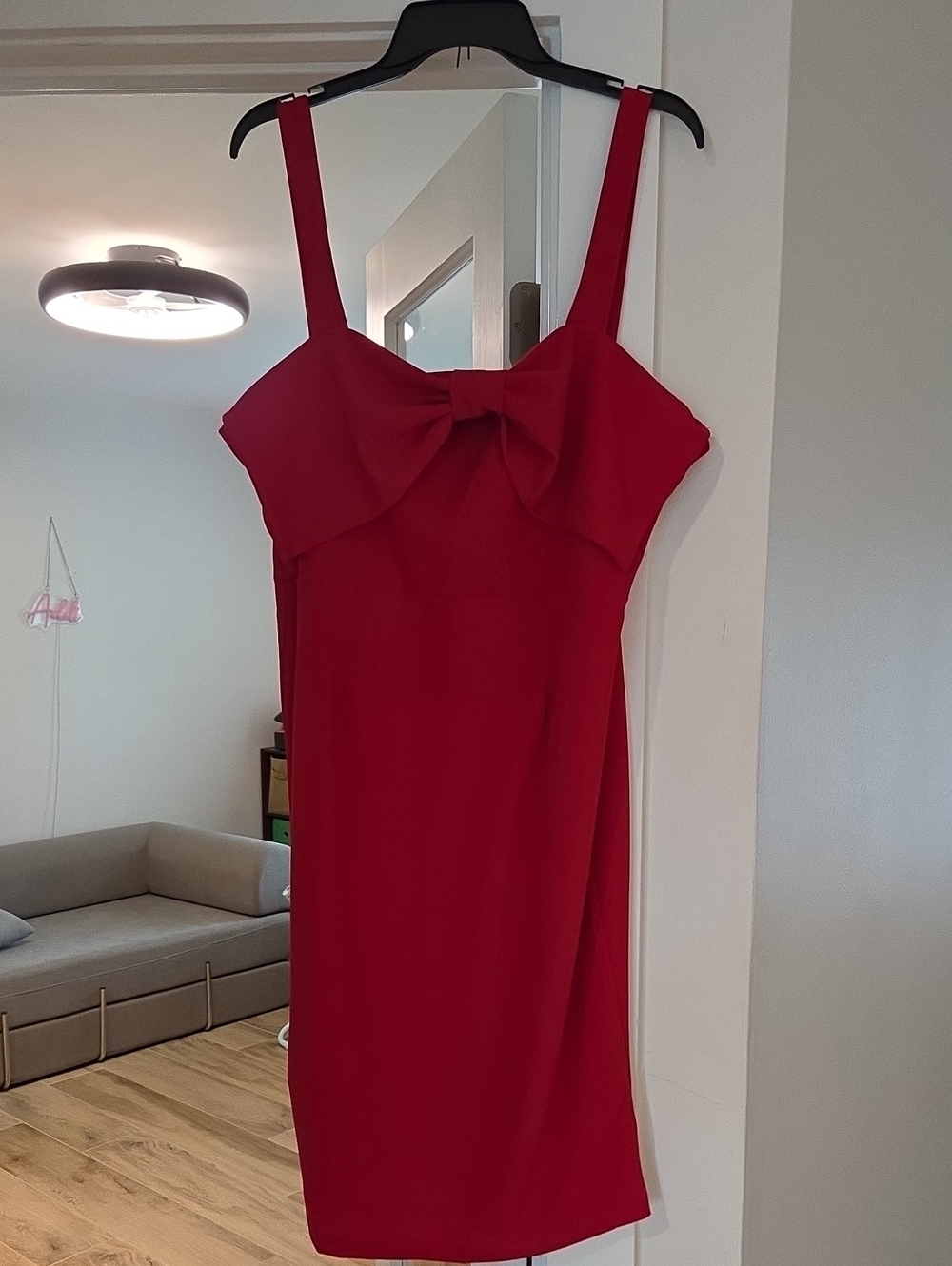 Nina Leonard Red Bow-Front Sleeveless Midi Dress